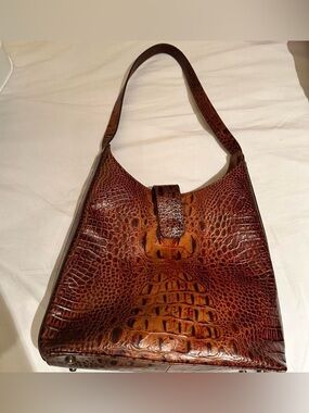 Brown Croc-Embossed Leather Shoulder Bag